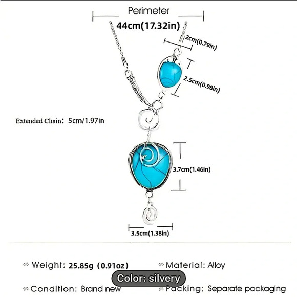 Silver Boho Turquoise Statement Necklace - Picture 5 of 5